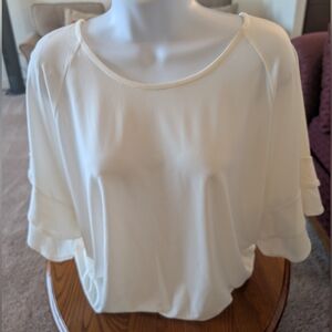 White Ruffle Sleeve Tunic With Back Slit, Size L-XL - NEW
